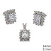 Silver 925 Set of Pendant 21mm and Earring 14mm with Square Rosette and Zircon 