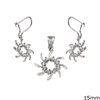 Silver 925 Set of Pendant and Earrings with Zircon 15mm