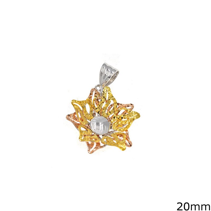 Silver 925 Pendant Daisy Flower Two tone 20mm