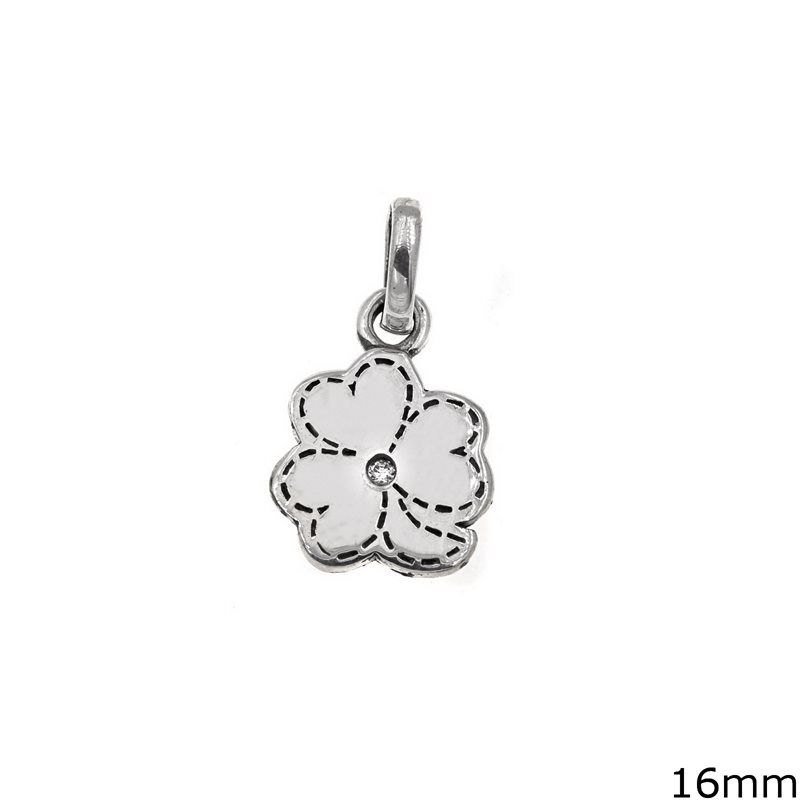 Silver 925 Pendant 4 Leaf Clover  with Stone 16mm