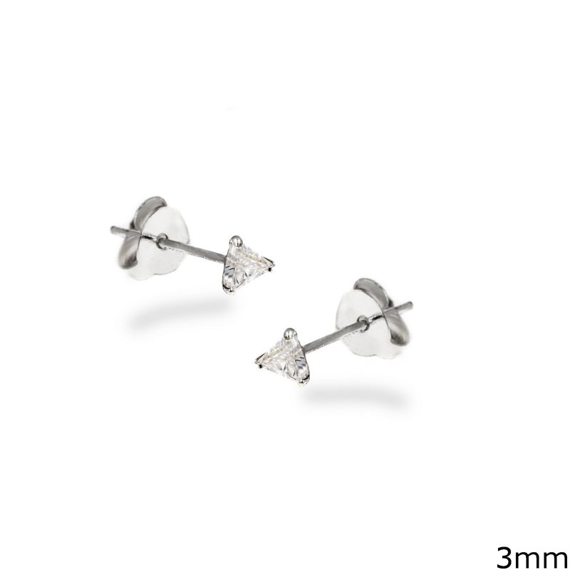 Silver 925 Earrings with Triangle Zircon 3mm