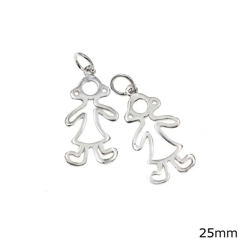 Silver 925 Pendant Outline Style Girl 25mm
