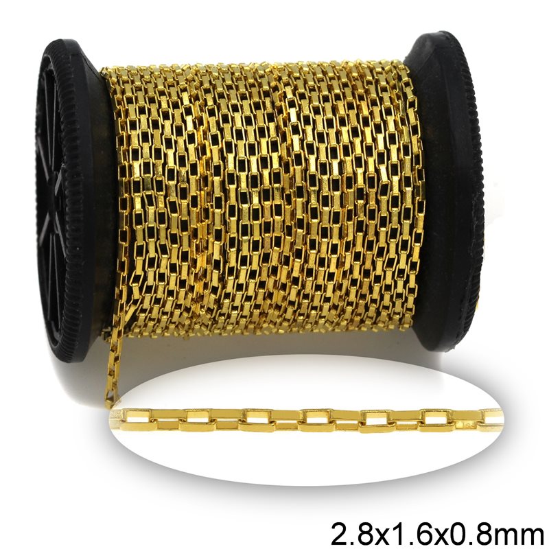 Brass Rectangular Box Chain 2.8x1.6x0.8mm, Gold plated NF