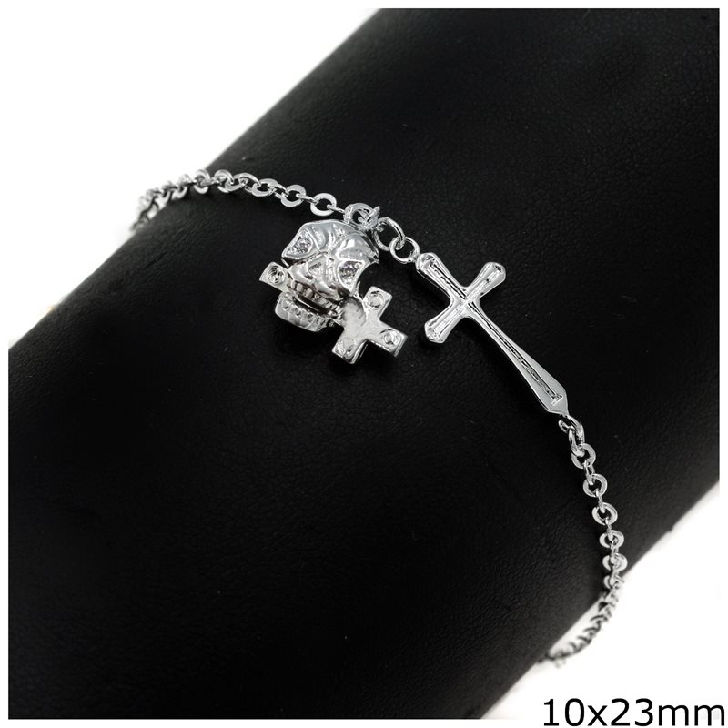 Silver 925 Bracelet with Skull and Cross 10x23mm