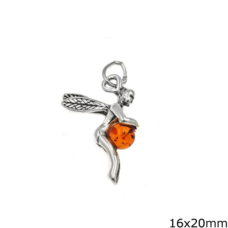 Silver 925 Pendant Fairy with Amber 16x20mm