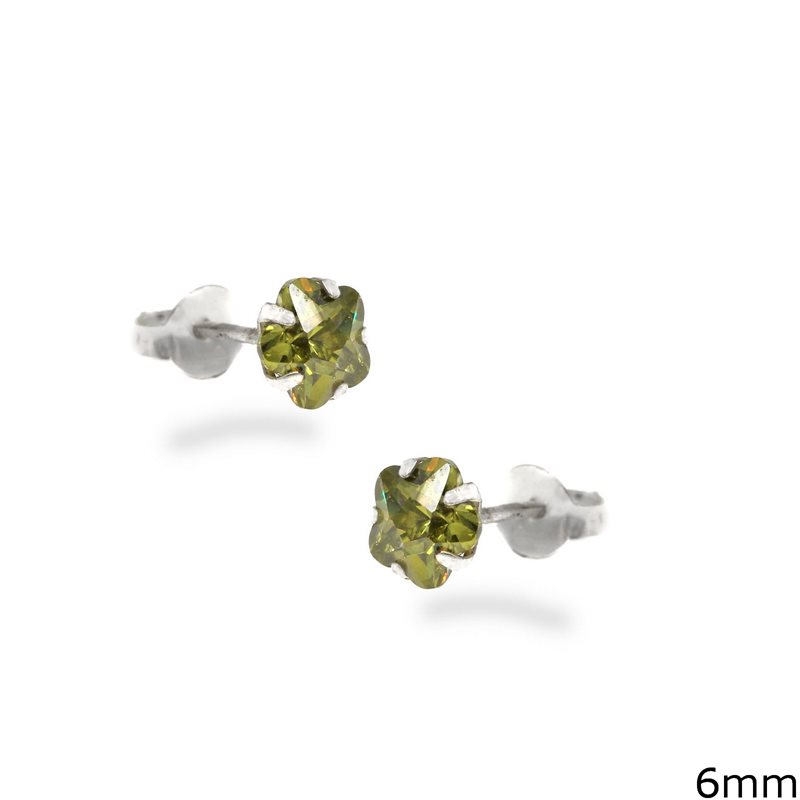 Silver 925 Earrings with Zircon Flower 6mm