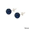 Silver 925  Earrings Ball with Rhinestones 5mm
