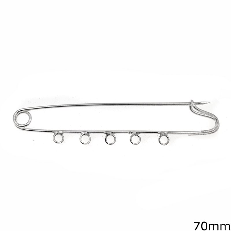 Silver 925 Safety Pin with 3 Hoops 70mm