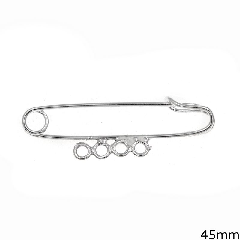 Silver 925 Safety Pin with 4 Hoops 45mm