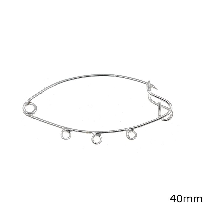 Silver 925 Safety Pin with 3 Hoops 40mm