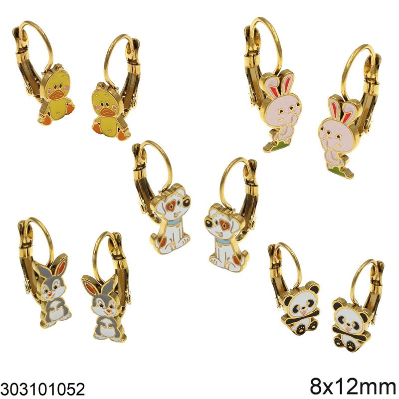 Stainless Steel Hook Earrings Bunny with Enamel 10x12mm