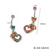 Σκουλαρίκι Ατσάλινο Αφαλού 3πλή Καρδιά 6-10-12mm  με Στρας 