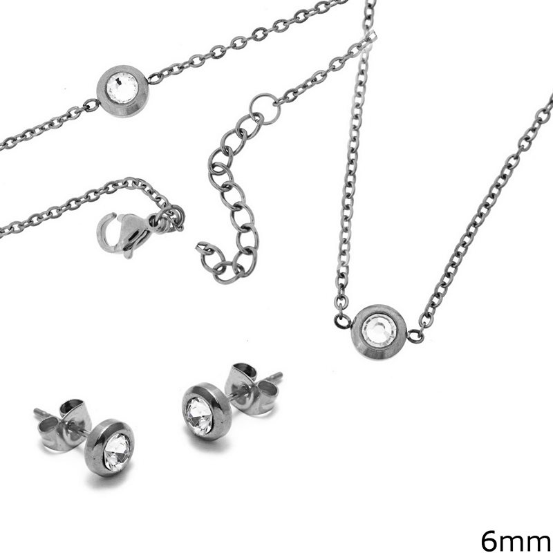 Stainless Steel Set of Earrings,Necklace,Bracelet 6mm