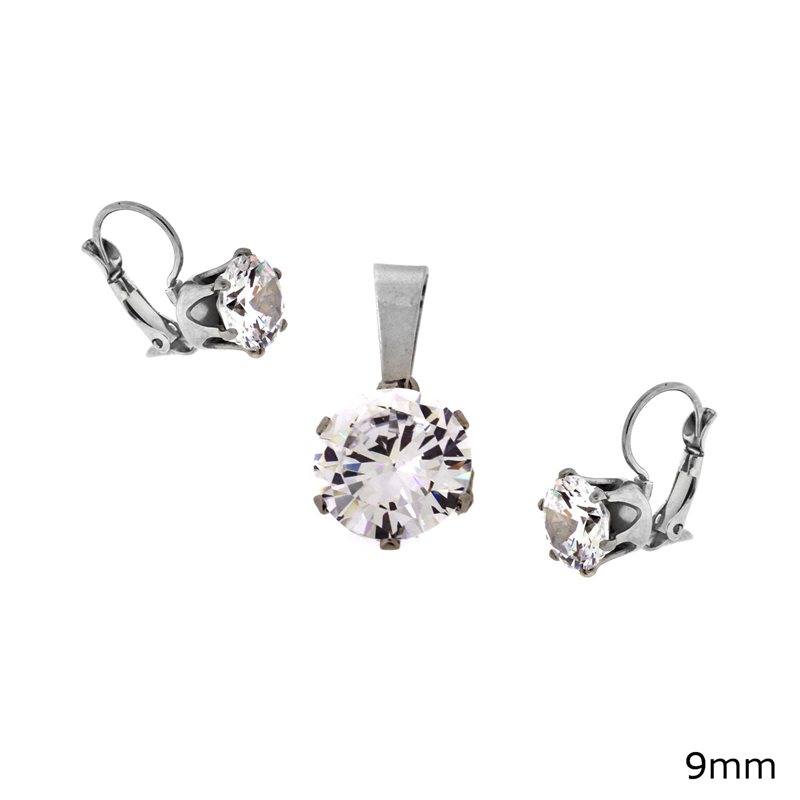 Stainless Steel Set of Earrings and Pendant 9mm