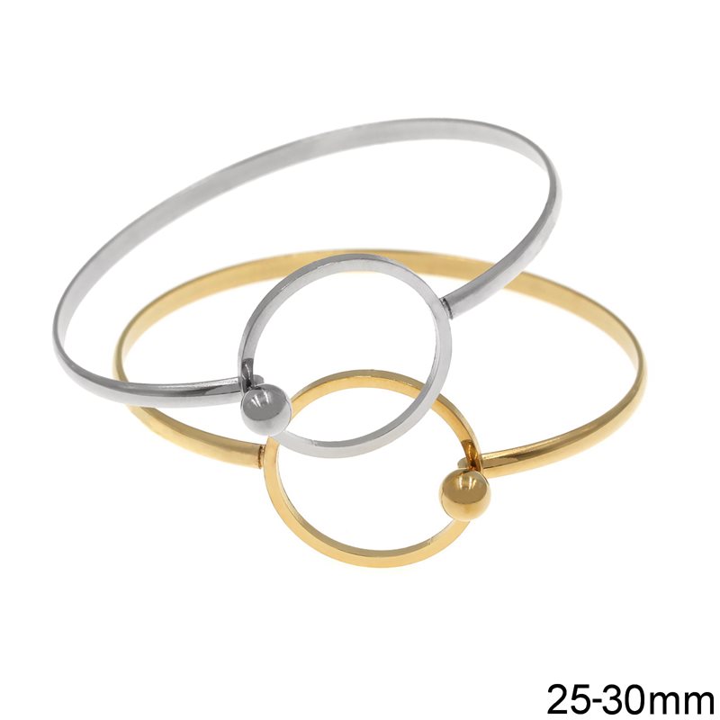 Stainless Steel Cuff Bracelet Flat Wire 3mm with Circle 25-30mm