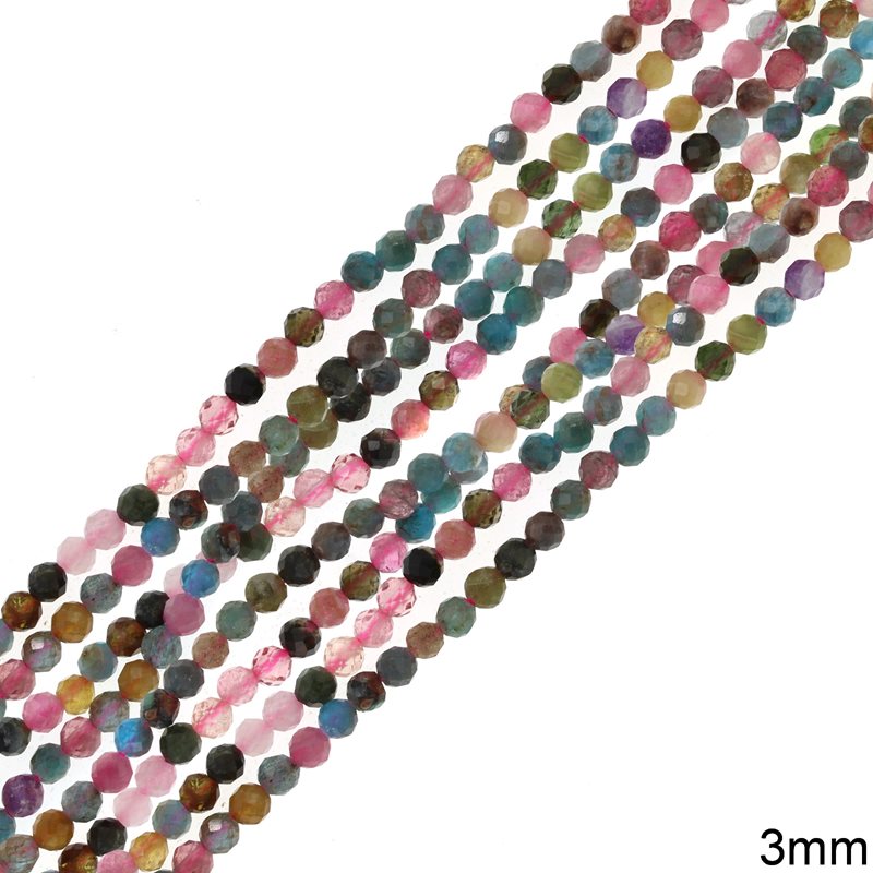 Tourmaline Faceted Round Beads 3mm