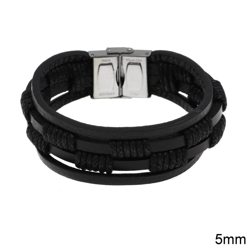 Stainless Steel Bracelet with 4 Leather Cords 5mm