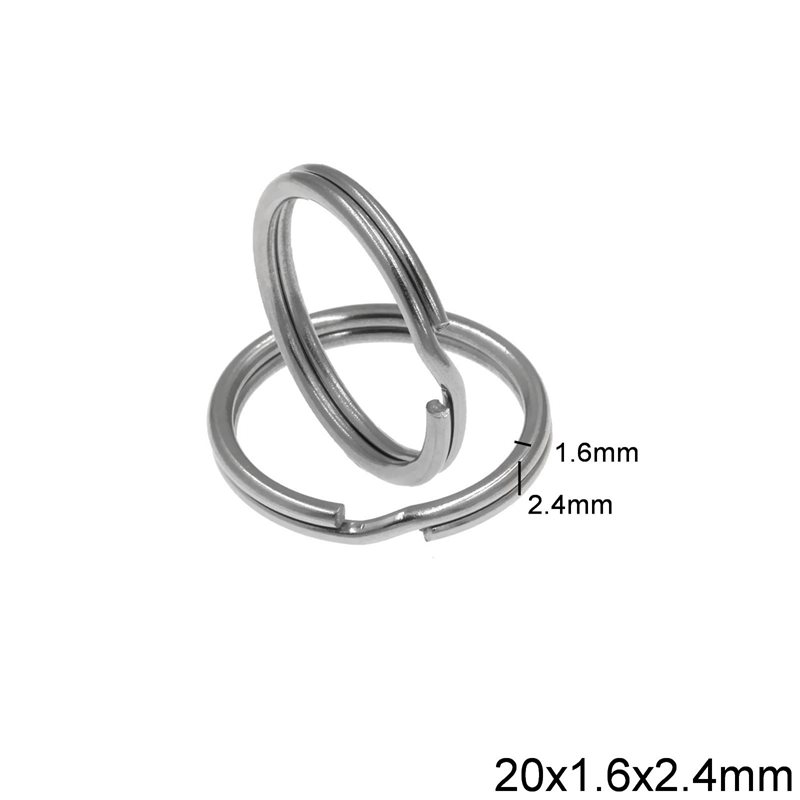 Stainless Steel Split Ring Rounded Wire 20x1.6x2.4mm