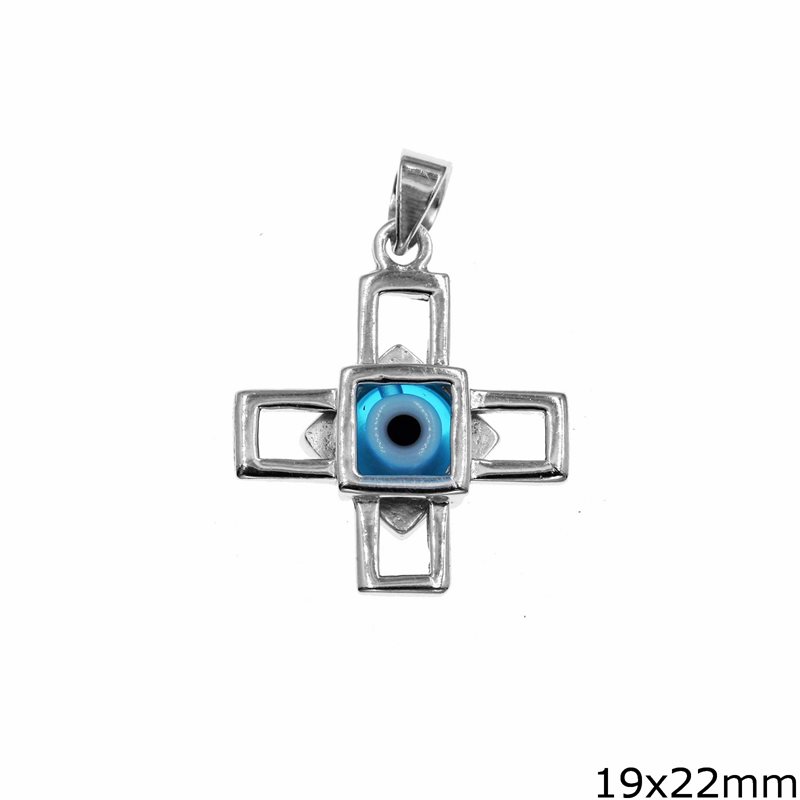 Silver 925 Pendant Outline Style with Evil Eye 19x22mm