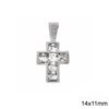 Silver 925 Pendant Cross with Square Zircon 14x11mm