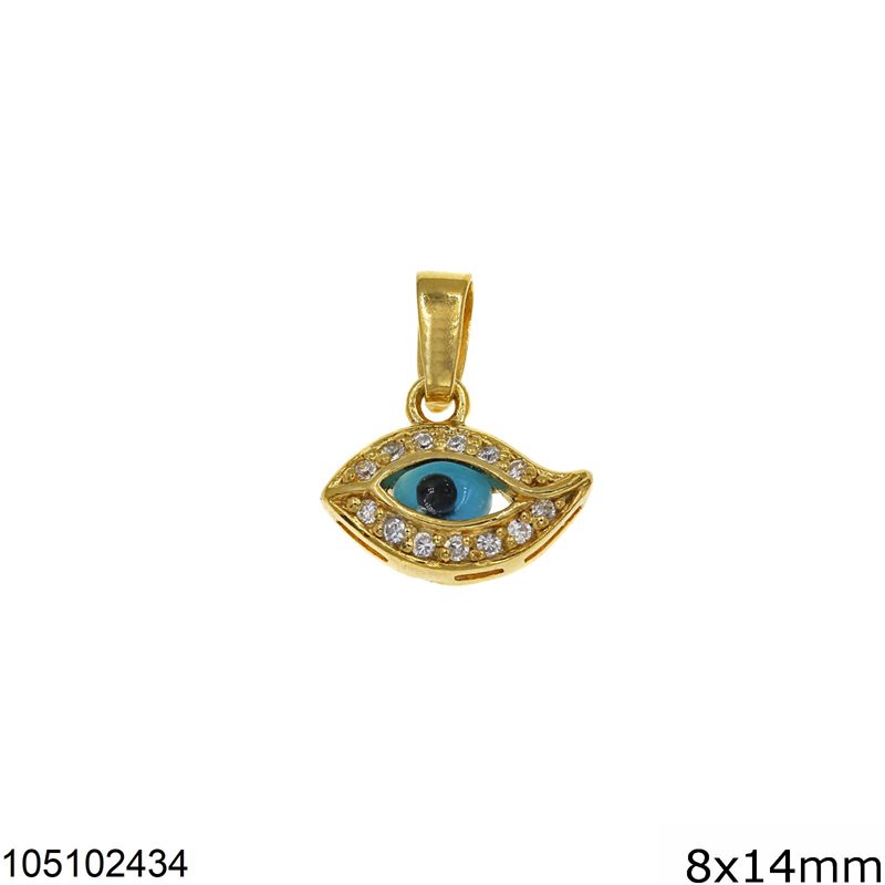 Silver 925 Pendant Evil Eye with Zircon 8x14mm, Gold Plated