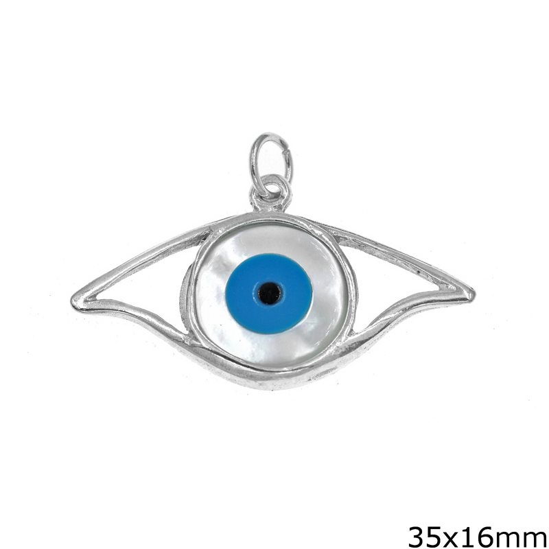 Silver  925  Pendant Evil Eye with Mop-shell 35x16mm