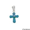 Silver 925 Pendant Enameled Cross with Flower 17x14mm