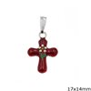 Silver 925 Pendant Enameled Cross with Flower 17x14mm