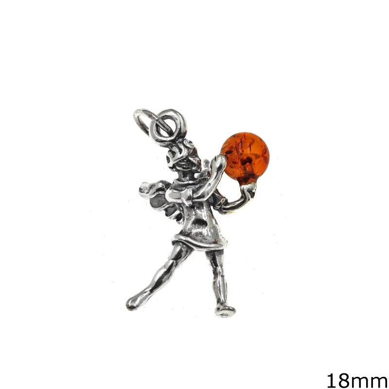 Silver 925 Pendant Angel with Amber 18mm