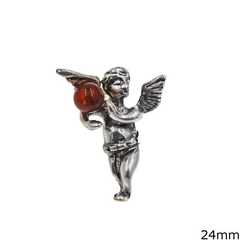 Silver 925 Pendant Angel with Amber 24mm
