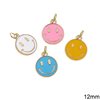 Casting Round Pendant Emoji Smile with Enamel 12mm