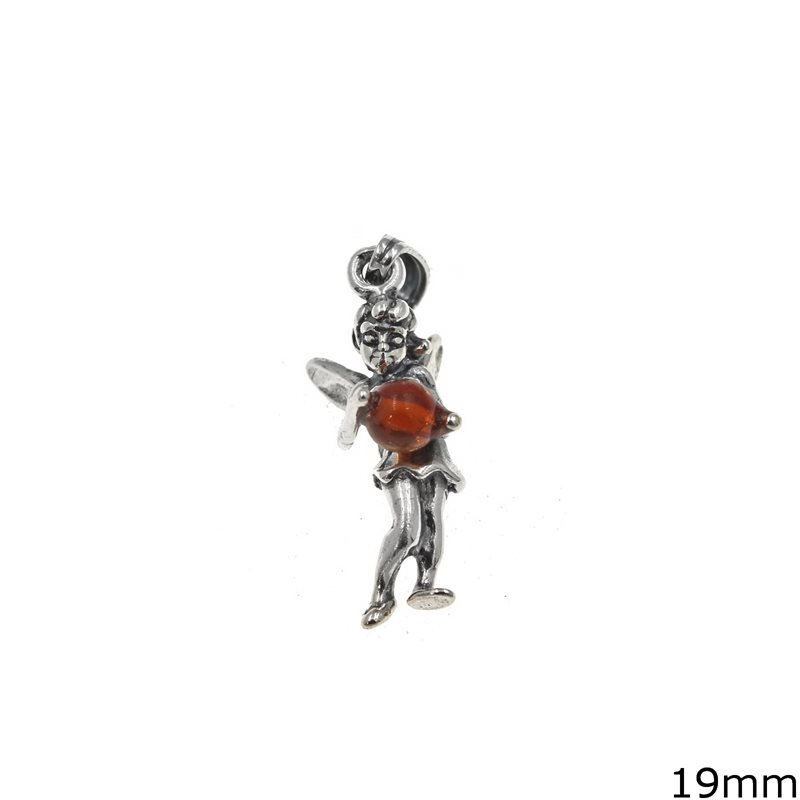 Silver 925 Pendant Angel with Amber 19mm
