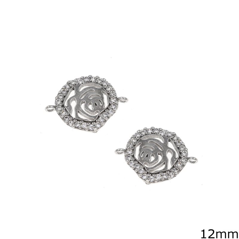 Silver 925 Spacer Rose with Zircon 12mm