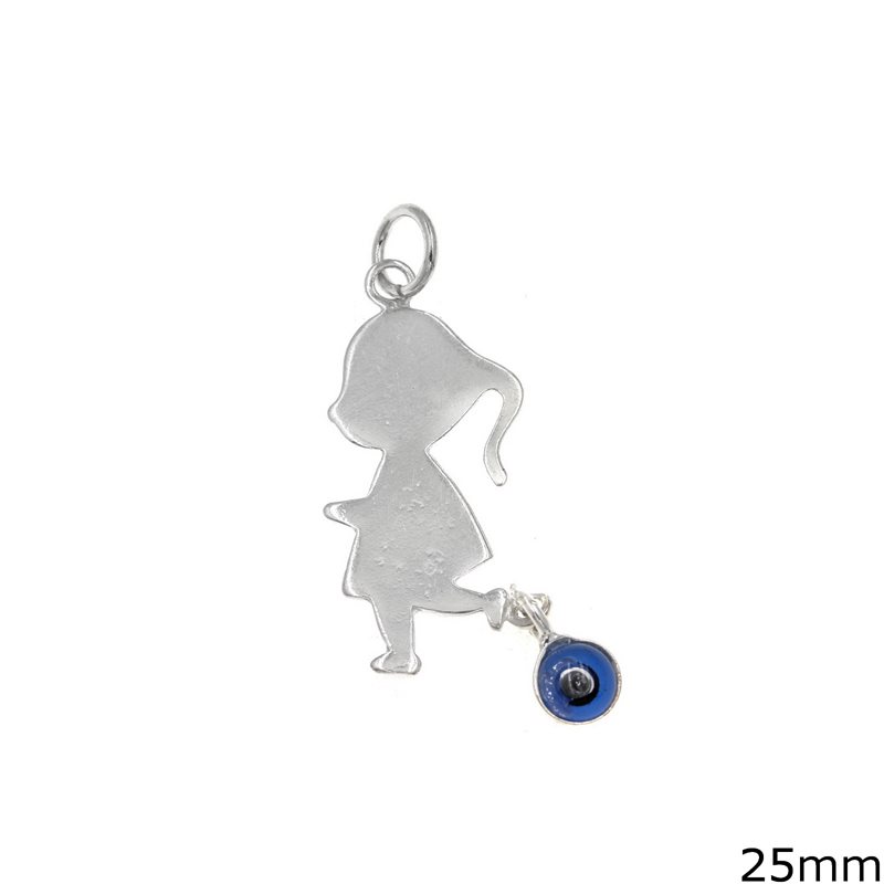 Silver 925 Pendant Girl 25mm with Round Evil Eye