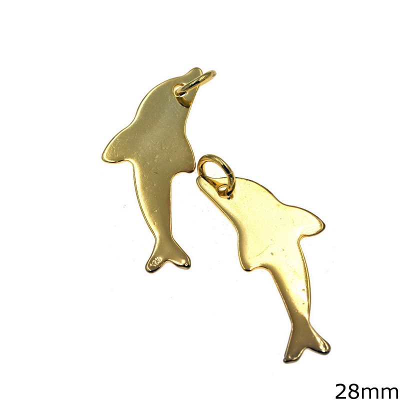 Silver  925 Pendant Dolphin 28mm Gold plated