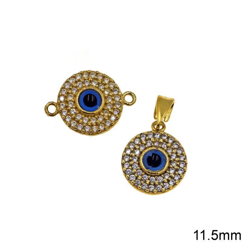 Silver 925 Pendant & Spacer Evil Eye with Zircon 11.5mm