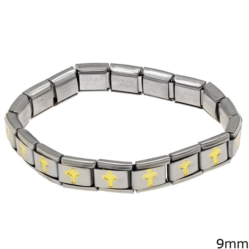 Stainless Steel Bracelet Plated with Cross 9mm