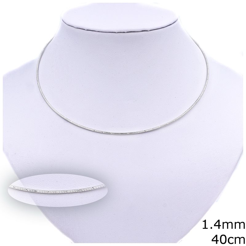 Silver 925 Diamond Cut Wire Collar Necklace 1.4mm, 40cm