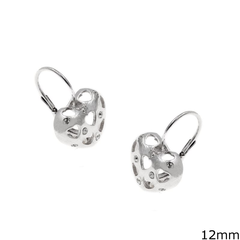 Silver 925  Lacy Hook Earrings Heart 12mm