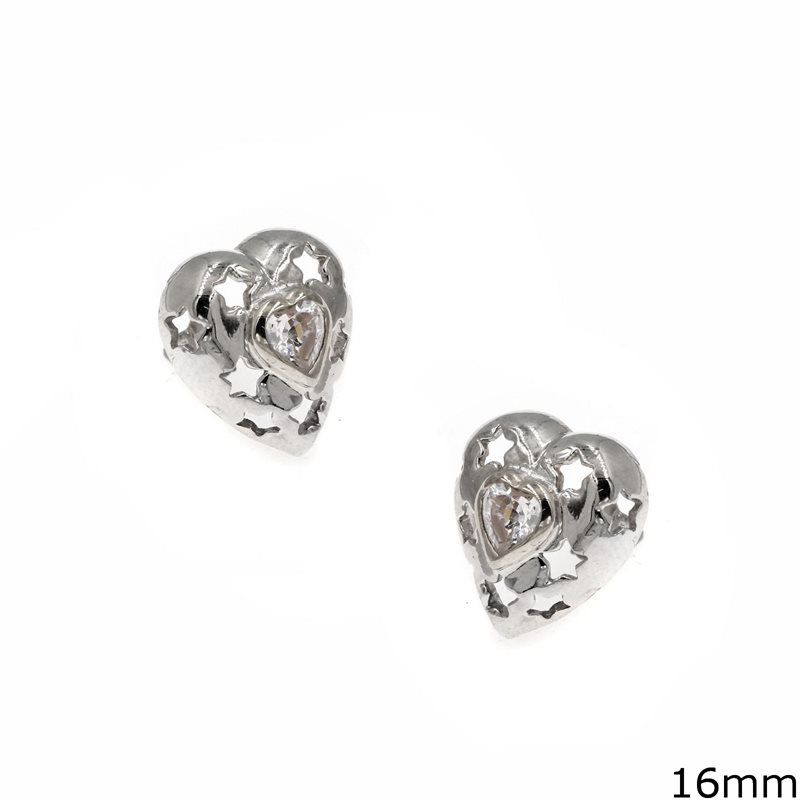 Silver 925 Earrings Heart with Stars 16mm