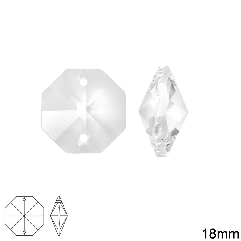 Octagon Crystal 18mm with 2Holes ,Crystal
