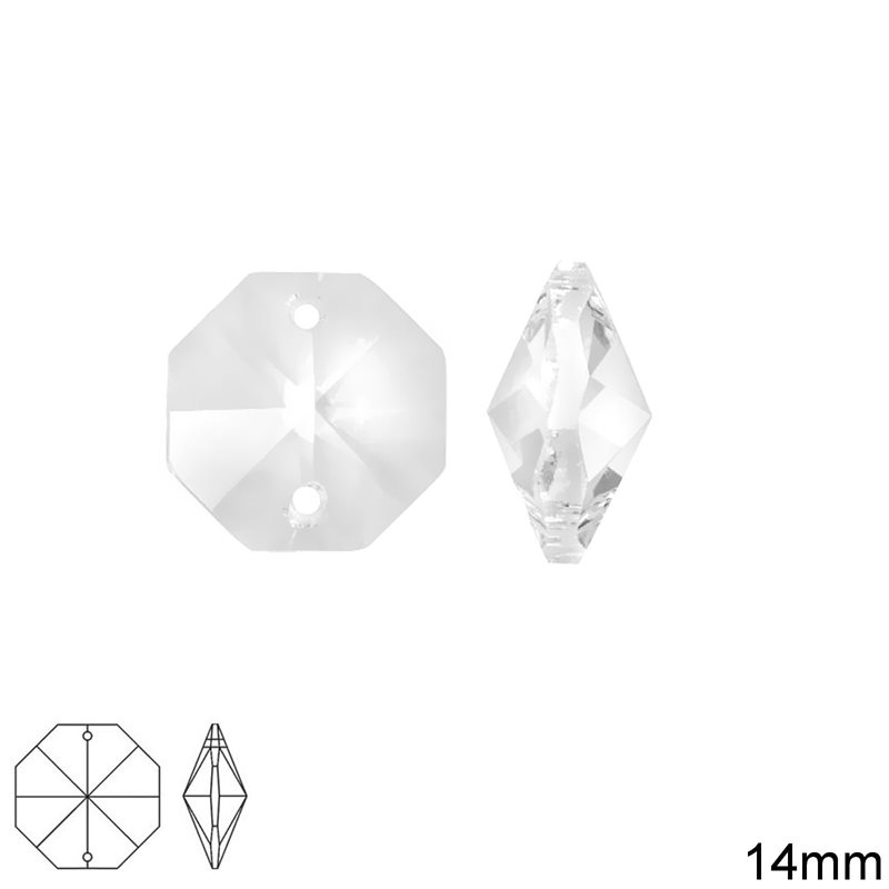 Octagon Crystal 14mm with 2Holes, Crystal