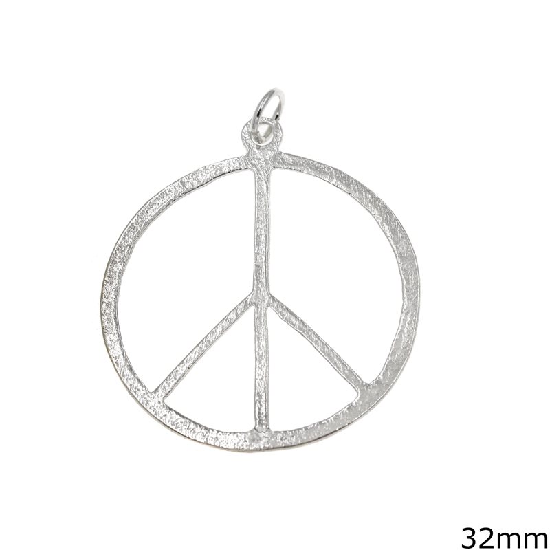 Silver 925 Textured Pendant Peace Sign 32mm