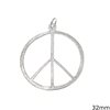 Silver 925 Textured Pendant Peace Sign 32mm