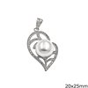 Silver 925 Pendant Outline Style Heart with Zircon 20x25mm with Freshwater Pearl 12mm