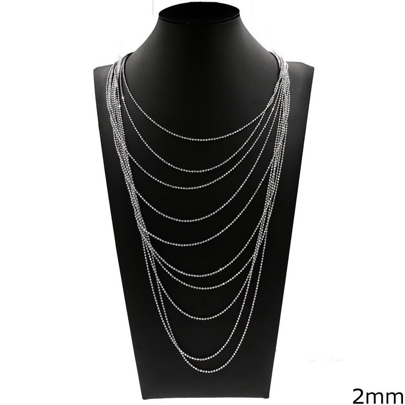 Silver 925 Necklace with 10 Ball Chains 2mm