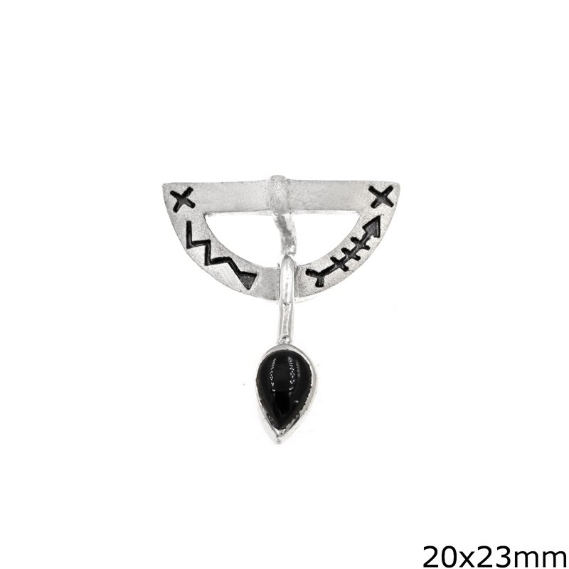 Silver 925 Pendant Semi Circle with Pearshaped Onyx Stone 20x23mm