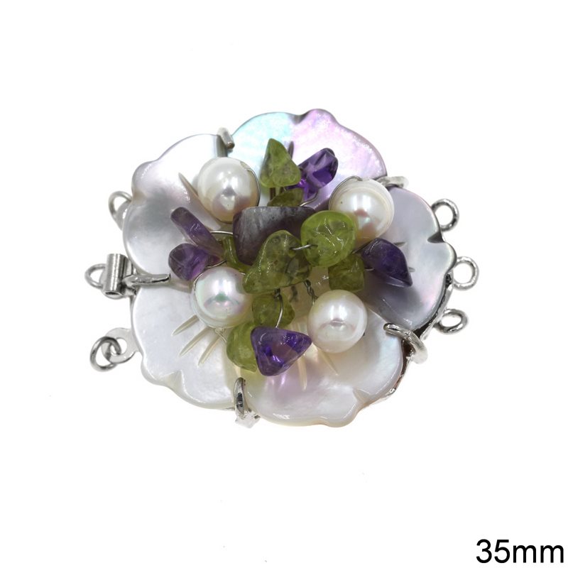 Aballone Shell Box Clasp 3-stranded Flower  35mm