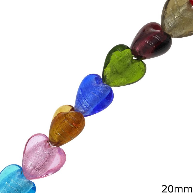 Glass Puffy Heart Bead 20mm