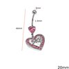 Stainless Steel Belly Button Ring with Hanging Motif 20mm and Stones 